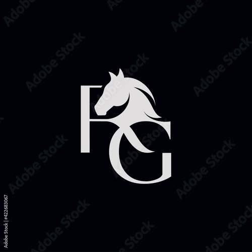 The logo design with the initial letter RG is combined with a modern and professional horse head symbol