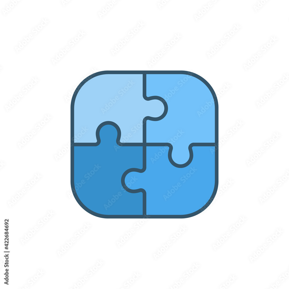 Four Pieces Puzzle vector concept blue icon Four Pieces Puzzle vector concept blue icon