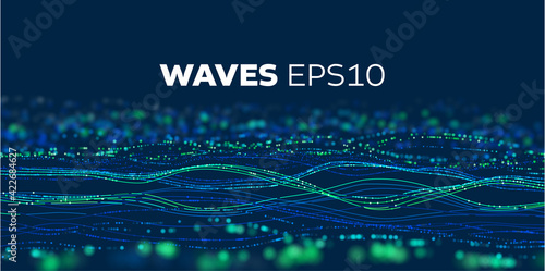 Sound wave abstract vector background. Technology music neon lines wave. Sound flow. Music stream background