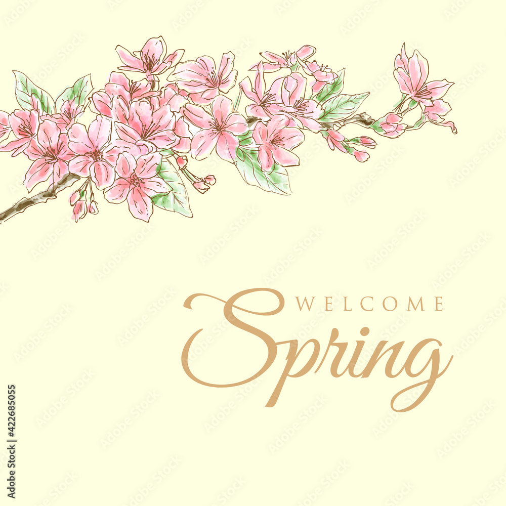 Vintage Spring background with a beautiful flower greeting card illustration