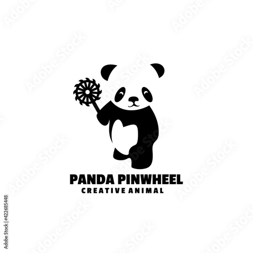 Vector Logo Illustration Panda Silhouette Style.