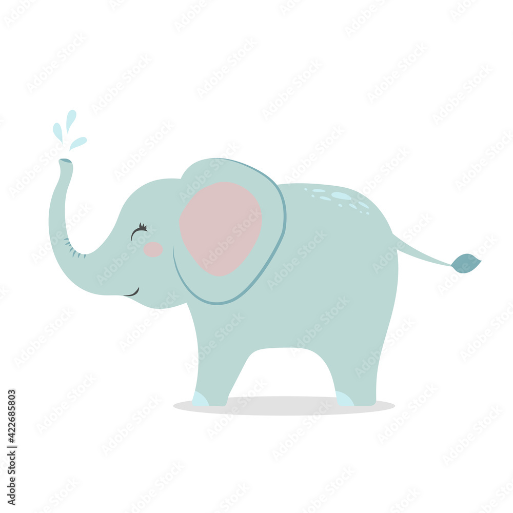 Cute elephant, vector children's illustration, in a flat style. For poster, greeting card and baby shower design.