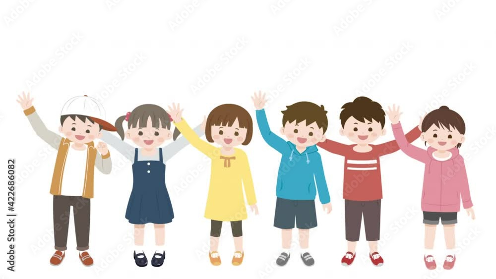 手を振る　子供　キッズ　全身　ループ　アニメーション