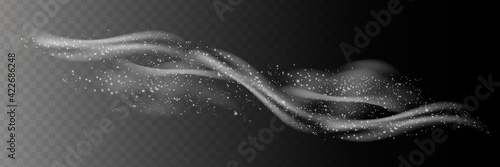 Illustration of a white gradient of snow and wind with snowflakes. Snow and wind on a transparent background. Decorative element.vector. fog. Fog vector.