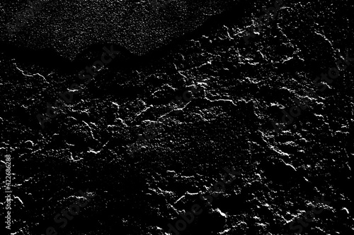 Old dark dirty crumbling grungy wall of ancient facade. Uneven messy pitted rot surface of fissured decor. Chipped daub of crannied retro fortress. Rusty grime decayed rustic dusty block for 3D design