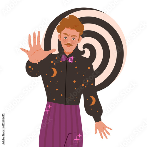 Man Hypnotist Practicing Hypnosis Focusing Attention Vector Illustration