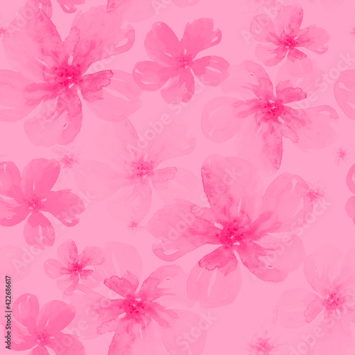 Pastel pink watercolor flowers seamless floral pattern. 
