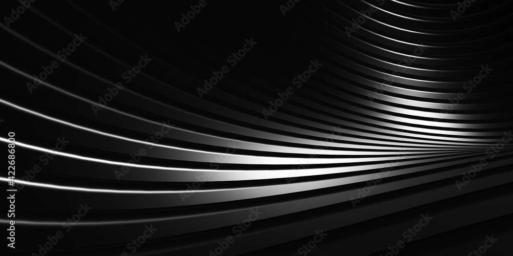 Parallel lines Black plastic tube texture Black curve distorted shape Modern abstract 3d illustration Parallel lines Black plastic tube texture Black curve distorted shape Modern abstract 3d illustration