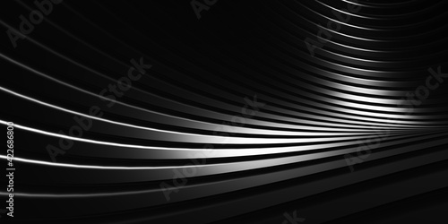 Parallel lines Black plastic tube texture Black curve distorted shape Modern abstract 3d illustration