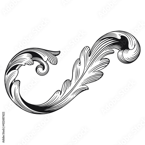 Vintage Baroque Victorian frame border floral ornament leaf scroll engraved retro flower pattern decorative design tattoo black and white Japanese filigree calligraphic vector heraldic swirl