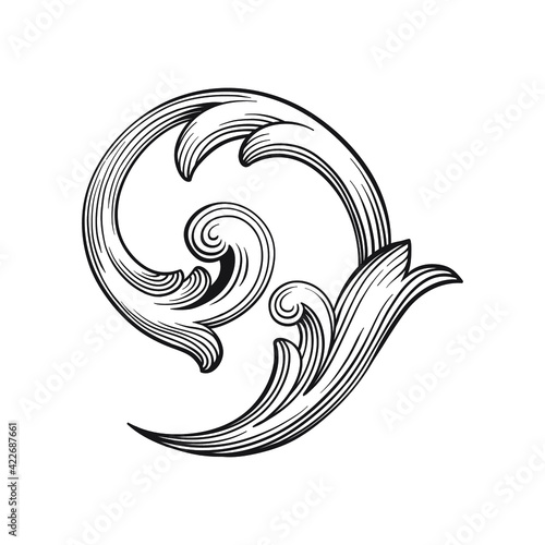 Vintage Baroque Victorian frame border floral ornament leaf scroll engraved retro flower pattern decorative design tattoo black and white Japanese filigree calligraphic vector heraldic swirl