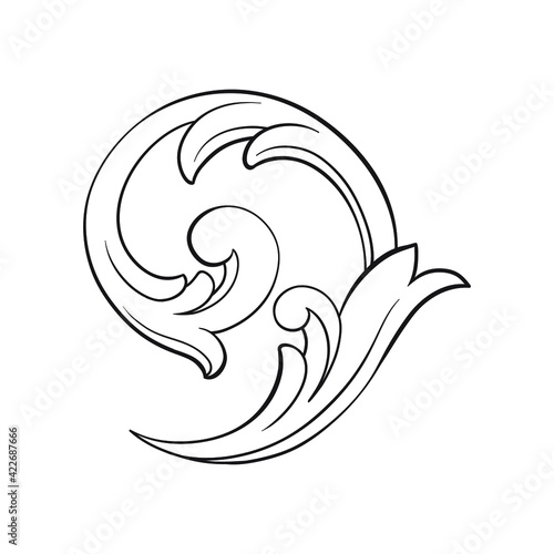 Vintage Baroque Victorian frame border floral ornament leaf scroll engraved retro flower pattern decorative design tattoo black and white Japanese filigree calligraphic vector heraldic swirl