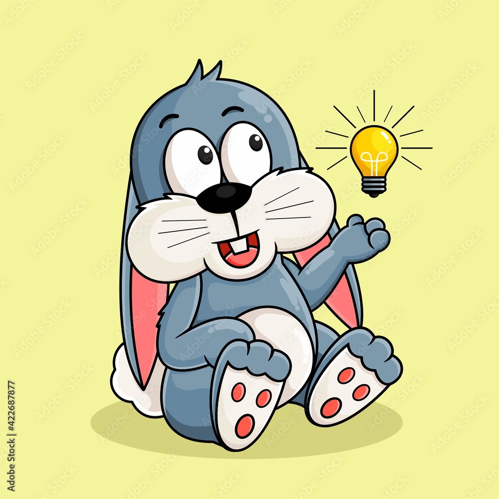 cute rabbit cartoon with bulb illustration
