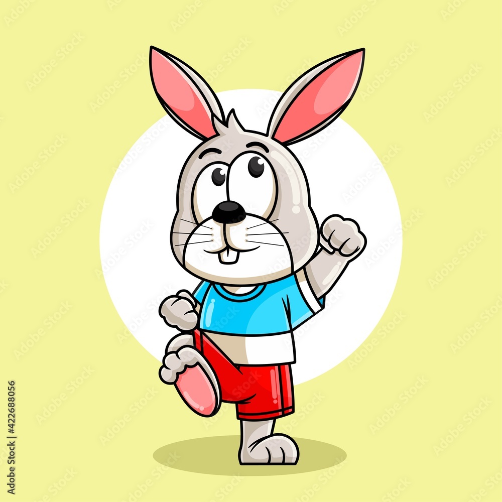 Fototapeta premium cute rabbit cartoon clenched his fists up illustration