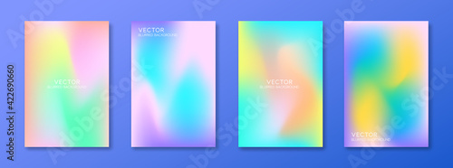 Set of rainbow gradient color background. Trendy cover design template with blurred pastel color palette. Modern texture decorative elements.