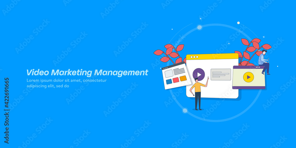 Blogger using content software managing video content online, digital video marketing concept, outline web banner template. Blogger using content software managing video content online, digital video marketing concept, outline web banner template.