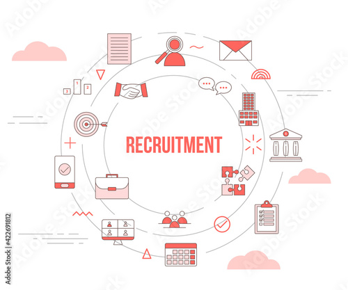recruitment concept with icon set template banner with modern orange color style and circle round shape