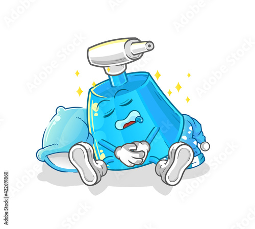 cleaning spray sleeping character. cartoon mascot vector