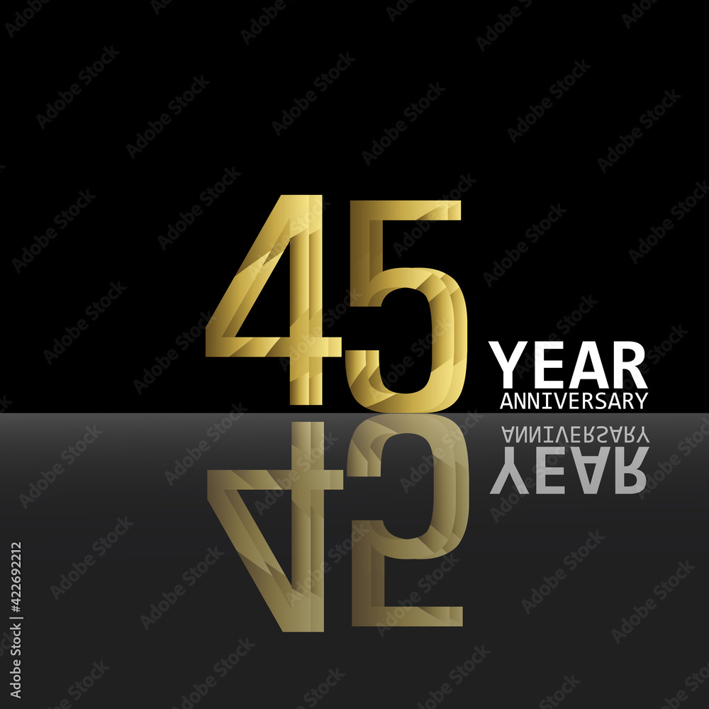 45 Years Anniversary Celebration Gold Black Background Color Vector Template Design Illustration