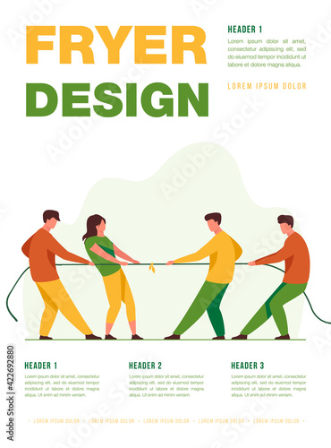 People pulling opposite ends of rope flat vector illustration. Tug of war contest between office workers. Competition challenge and confrontation concept