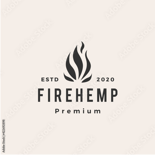 fire cannabis hemp flame hipster vintage logo vector icon illustration