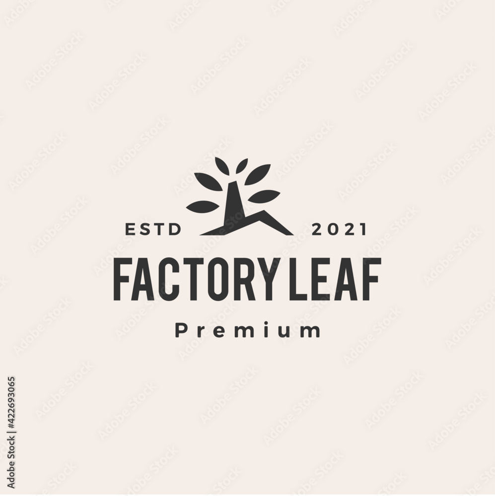 Fototapeta premium factory leaf tree hipster vintage logo vector icon illustration