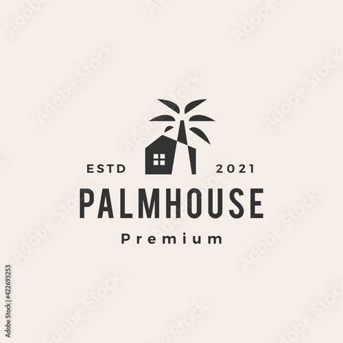 palm tree house hipster vintage logo vector icon illustration