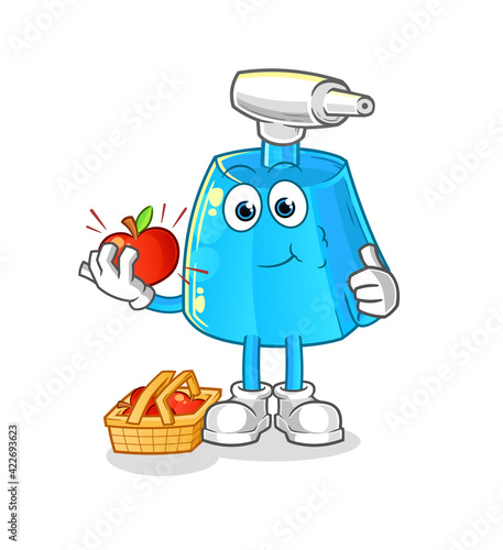 cleaning spray eating an apple illustration. character vector