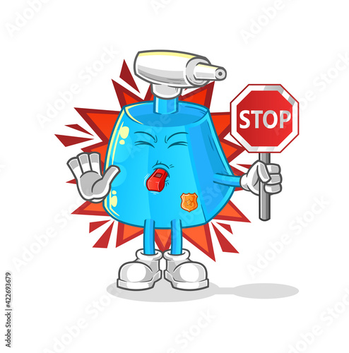 cleaning spray holding stop sign. cartoon mascot vector