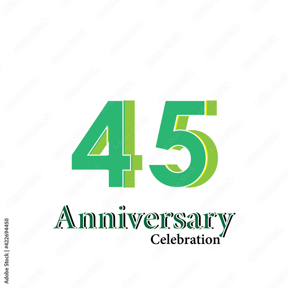 45 Years Anniversary Celebration Green Color Vector Template Design Illustration