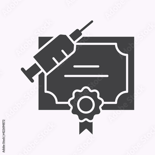 Medical certificate of vaccination glyph icon on white background. Vector illustration.