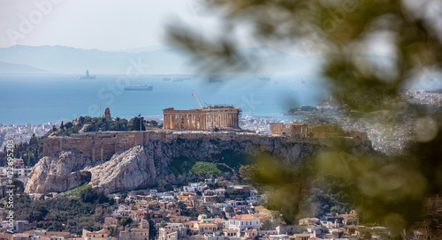 Athens, Greece. Acropolis and Parthenon temple, view from Lycabettus Hill.