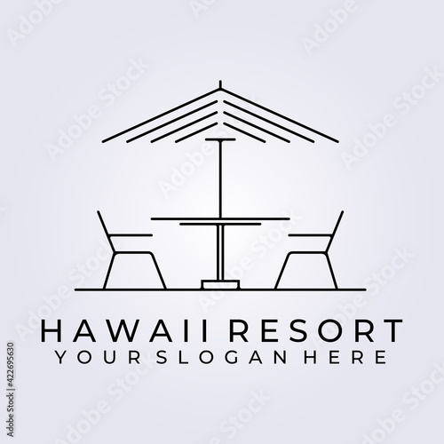 minimal terrace cafe restaurant , coffee shop logo icon sign symbol vector illustration design hawaii resort photo