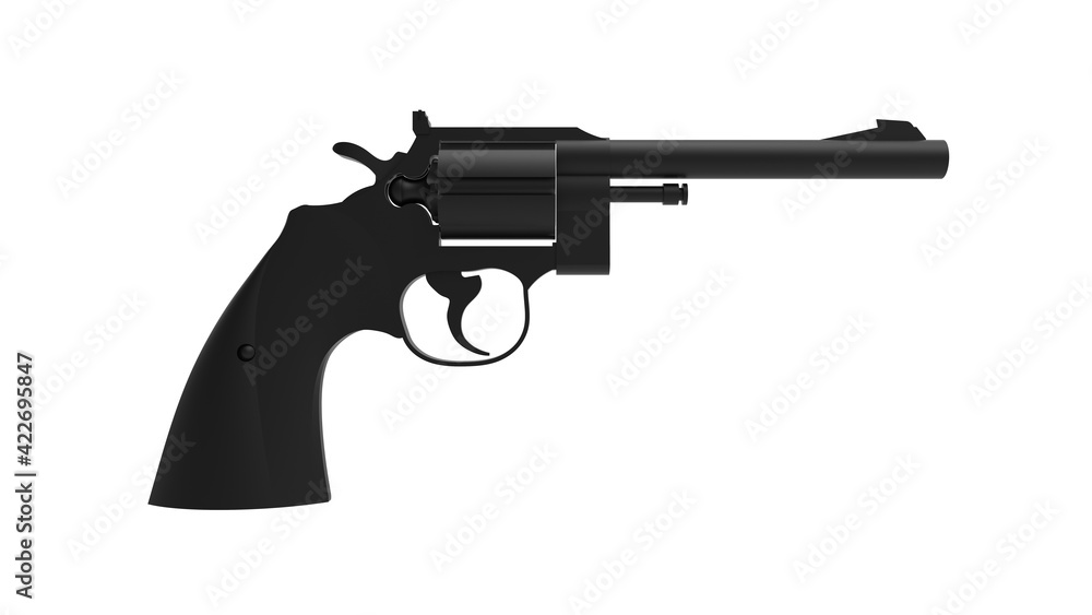 3D rendering of a revolver pistol isolated on a white background