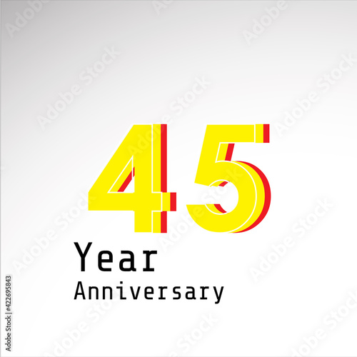 45 Years Anniversary Celebration Yellow Color Vector Template Design Illustration