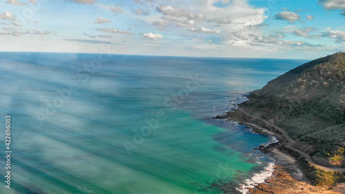 Lorne coastline  Australia. Aerial view from drone at dusk