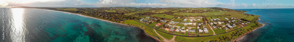 Coastline of Emu Bay in Kangaroo Island, Australia. Panoramic aerial view