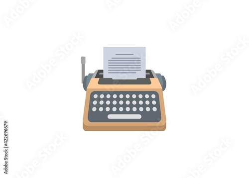 Typewriter machine. Simple flat illustration in prspective view.