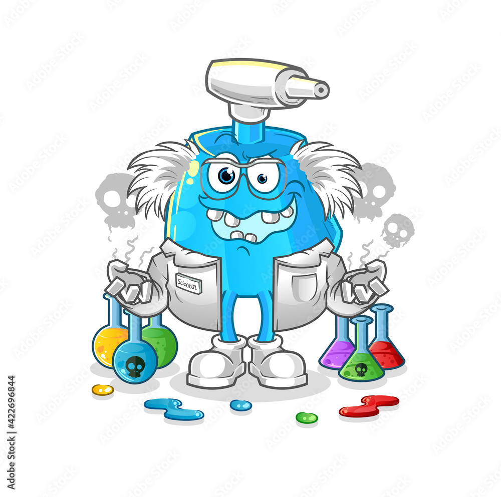 cleaning spray mad scientist illustration. character vector