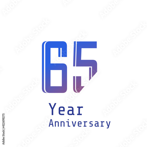 65 Years Anniversary Celebration Blue Color Vector Template Design Illustration