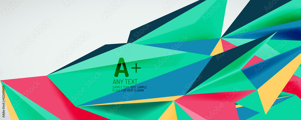 Vector triangle geometric backgrounds. Low poly 3d shape on light backdrop. Vector illustration for covers, banners, flyers and posters and other designs Vector triangle geometric backgrounds. Low poly 3d shape on light backdrop. Vector illustration for covers, banners, flyers and posters and other designs