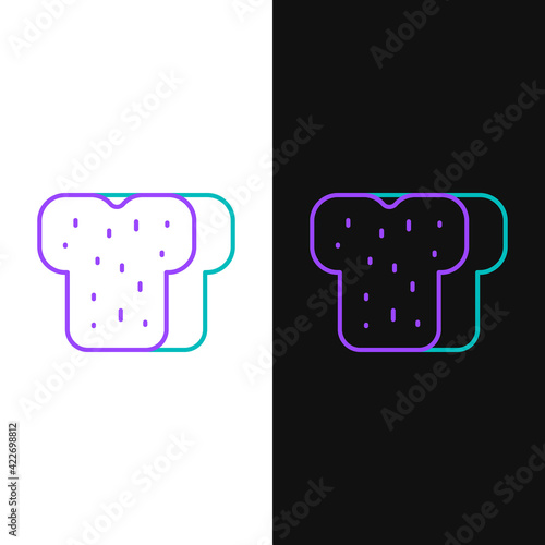 Line Bread toast for sandwich piece of roasted crouton icon isolated on white and black background. Lunch, dinner, breakfast snack. Colorful outline concept. Vector