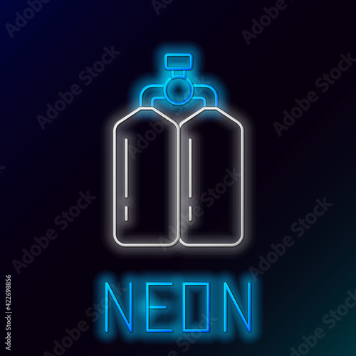 Glowing neon line Aqualung icon isolated on black background. Oxygen tank for diver. Diving equipment. Extreme sport. Diving underwater equipment. Colorful outline concept. Vector