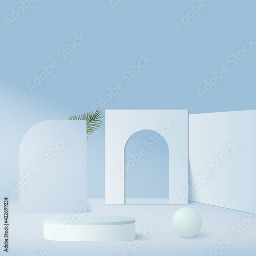 Abstract background with blue color geometric 3d podiums. Vector illustration