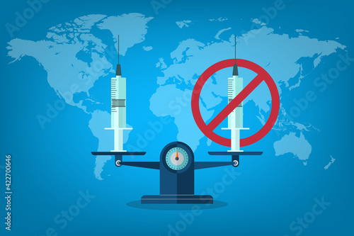 Balance vaccination and anti-vaccination. Vaccination or Anti-vaccination concept, vector illustration