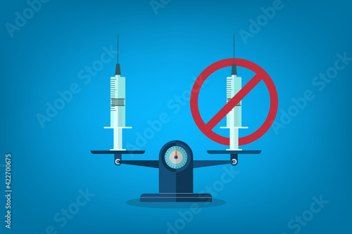 Balance vaccination and anti-vaccination. Vaccination or Anti-vaccination concept, vector illustration