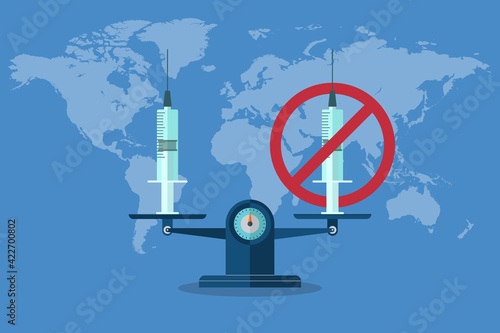 Balance vaccination and anti-vaccination. Vaccination or Anti-vaccination concept, vector illustration