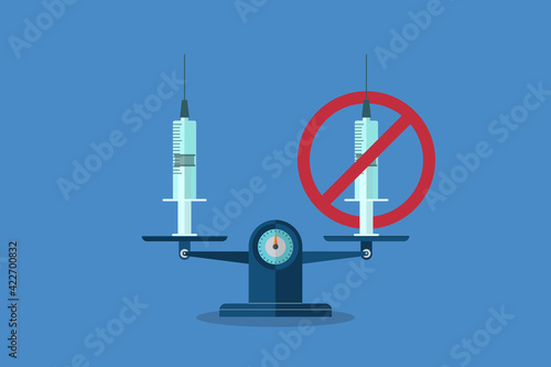 Balance vaccination and anti-vaccination. Vaccination or Anti-vaccination concept, vector illustration