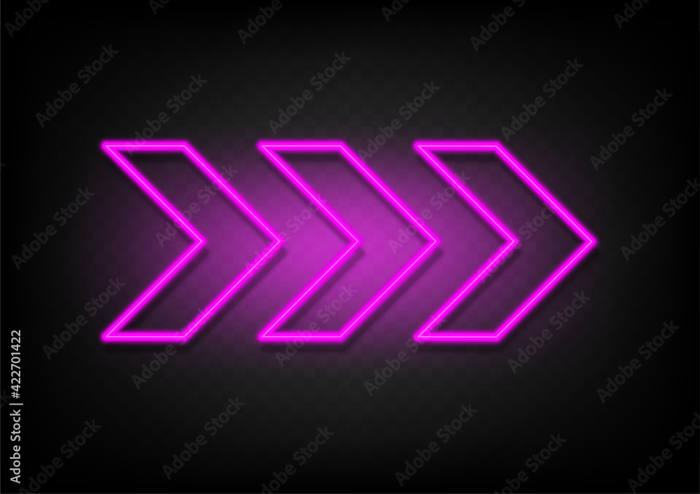 Pink neon glowing arrow. Shining retro bright arrow fluorescent on transparency with shadow background vector. Neon line in graphic style panel. Pink neon glowing arrow. Shining retro bright arrow fluorescent on transparency with shadow background vector. Neon line in graphic style panel.