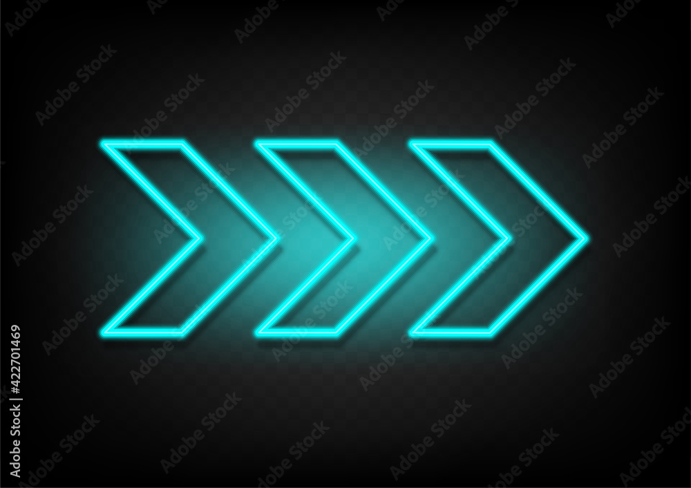 Sky blue neon glowing arrow. Shining retro bright arrow fluorescent on transparency with shadow background vector. Neon line in graphic style panel. Sky blue neon glowing arrow. Shining retro bright arrow fluorescent on transparency with shadow background vector. Neon line in graphic style panel.